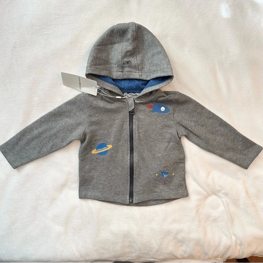 Emporio Armani Full Zip Gray Space Hoodie Baby Boy 9M NWT rocket planet